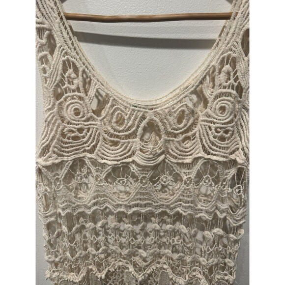 Vivid Collection Cream Boho Crochet Tank Top 100% Cotton Sz Large - Picture 3 of 7